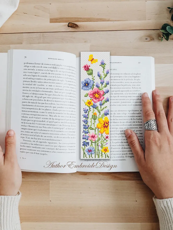 Flower bookmark cross stitch pattern PDF download Wildflowers cross stitch chart, Floral bookmark pattern digital, Watercolor flowers #B453