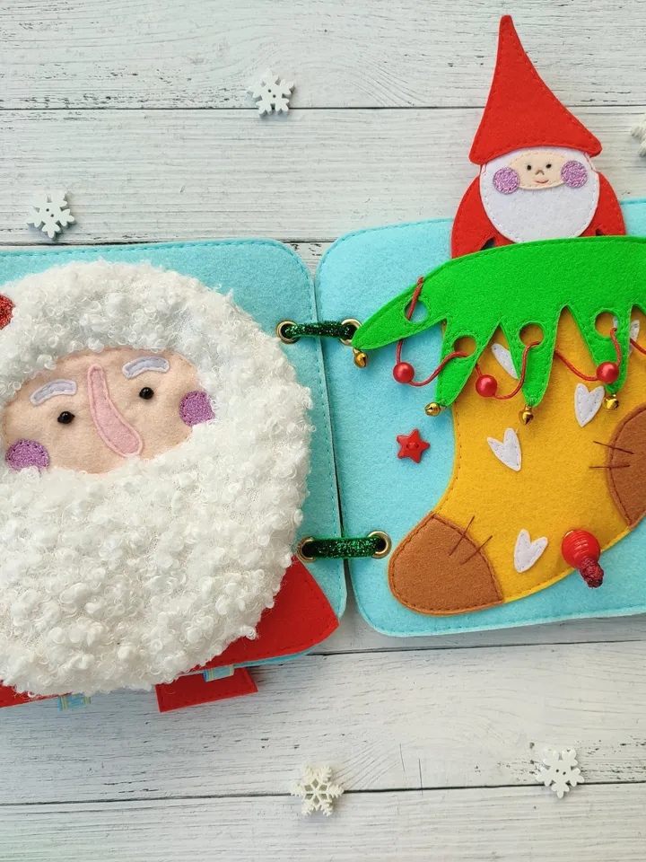 Christmas Quiet Book pattern PDF toddler, Santa's Felt book svg, Baby activity book pdf, Sensory book kids, felt sewing pattern baby