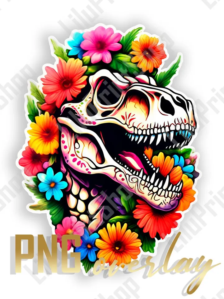 Tyrannosaur png Dino Sugar skull clipart Candy skull Day of the dead, Cinco de Mayo Dia de los muertos digital instant download