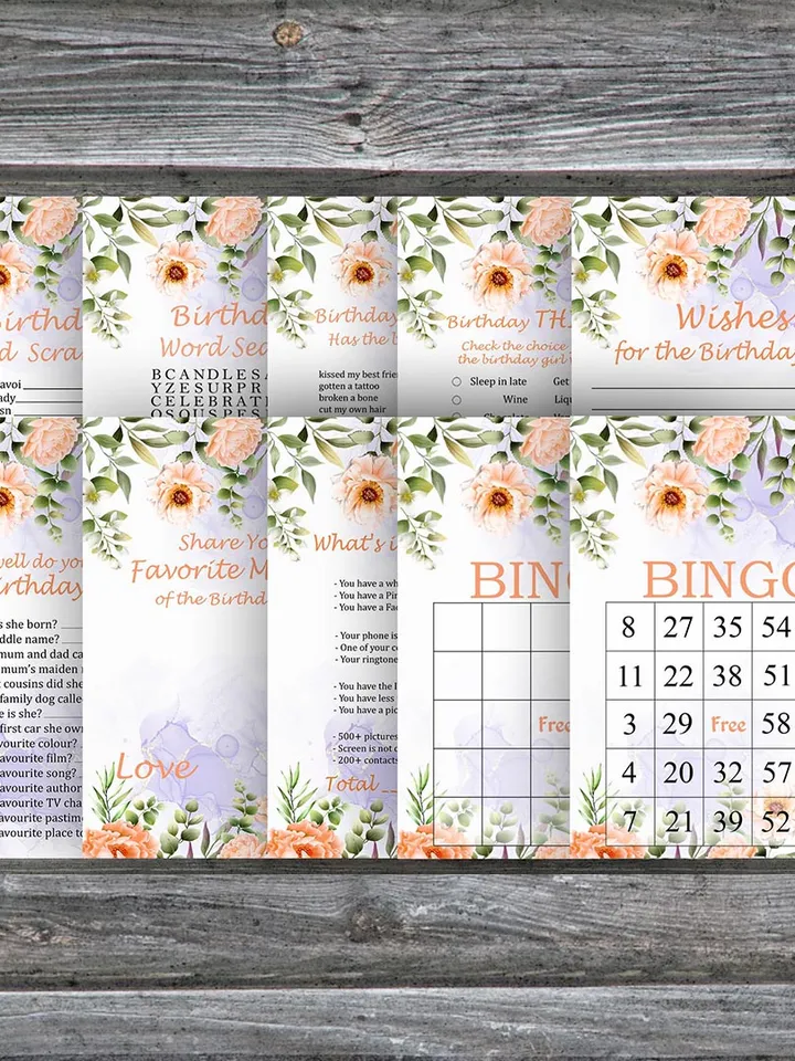 Pastel Flowers Birthday Party Games bundle,Adult birthday games package,Printable Birthday Games,INSTANT DOWNLOAD