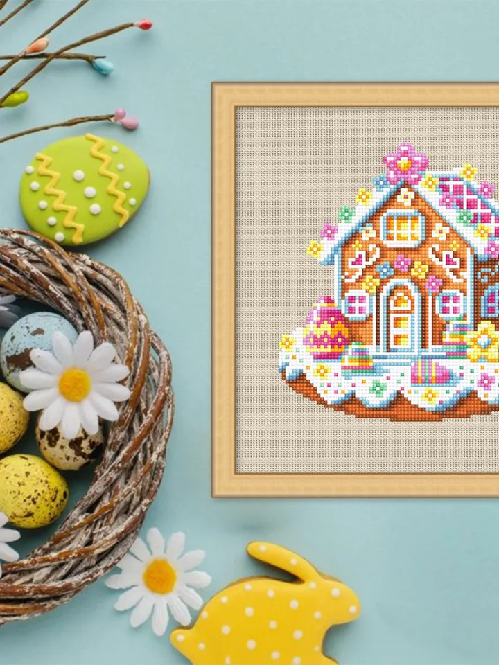 Easter gingerbread house cross stitch pattern PDF download Easter cross stitch chart, Gingerbread pattern digital PDF Easter home decor #T42