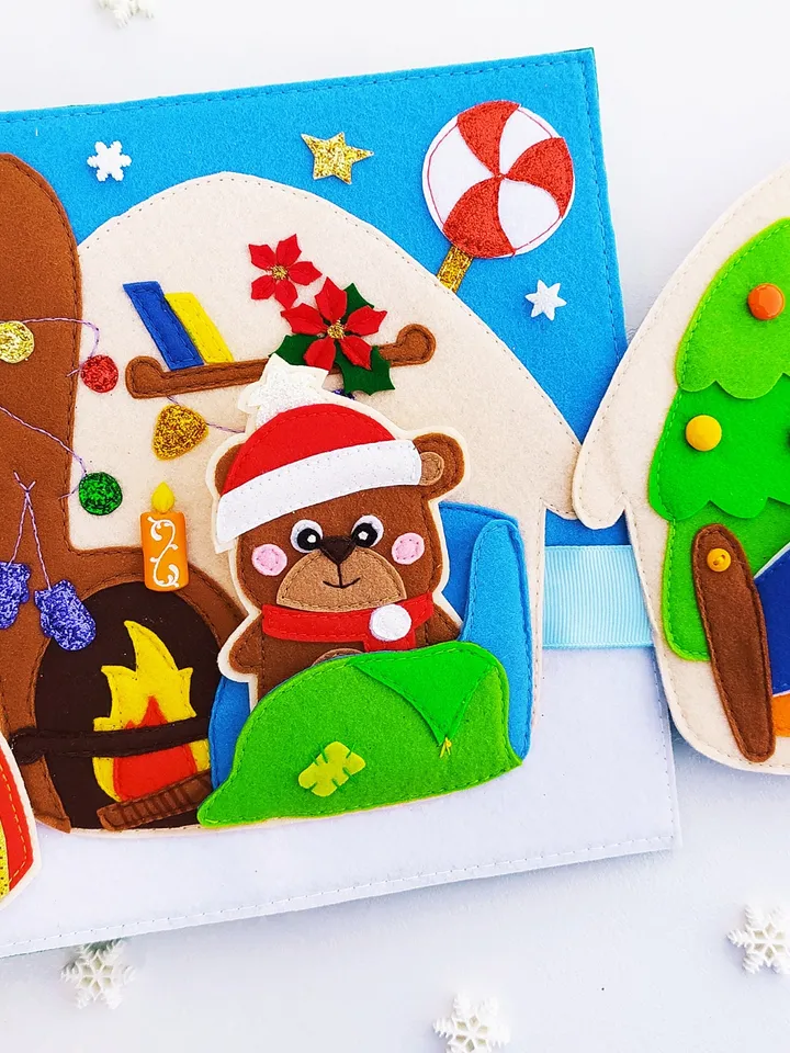 Christmas Quiet Book pattern PDF toddler, Santa's Felt book svg, Baby activity book pdf, Sensory book kids, felt sewing pattern baby