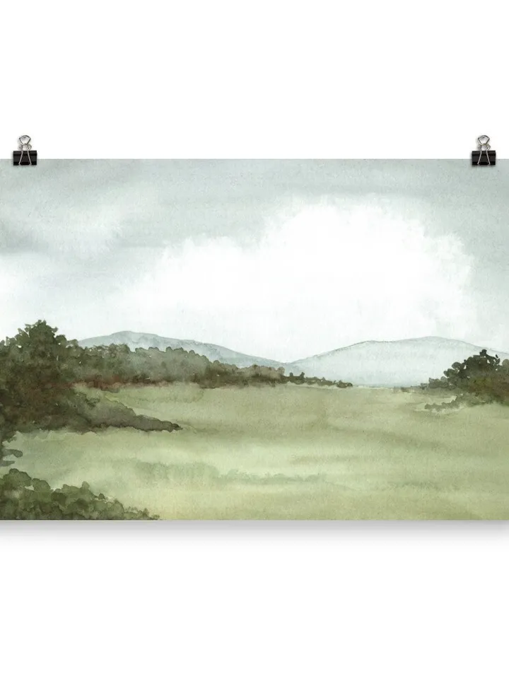 Landscape Painting Set Of 4 Watercolor Art Prints, Neutral Mountain, Wall Art Set, Home Office Poster, Over Bed Wall Decor,Vintage Print Set