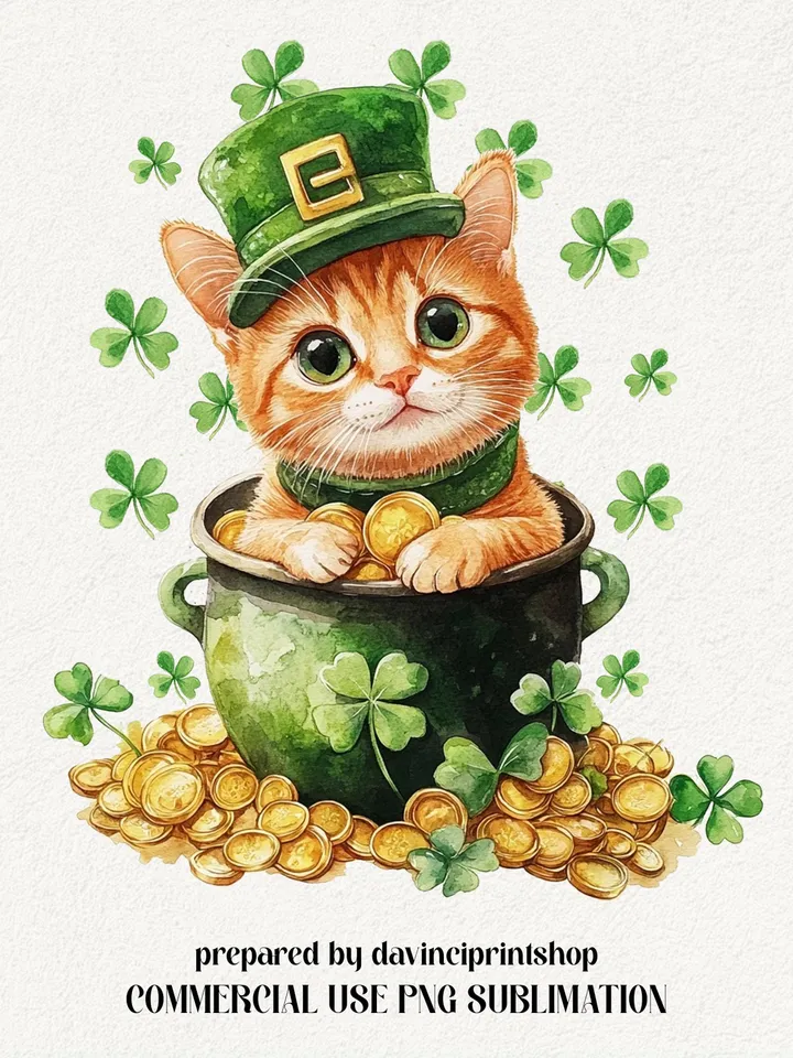 Cute St Patrick's Day Png, St Patrick's Cat png, St Patricks Day Cat Lover Png, Shamrock png, St Patrick's Day png, Cat Lover png, Irish png