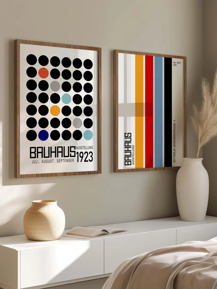Bauhaus poster set of 3 premium printable wall art prints mid century modern minimalist abstract geometric bundle digital download poster