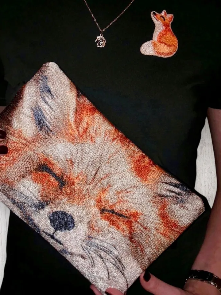 Fox photostitch Сlutch Bag in the hoop machine embroidery design and tutorial how to make InThe Hoop Project Machine Embroidery Patterns ITH
