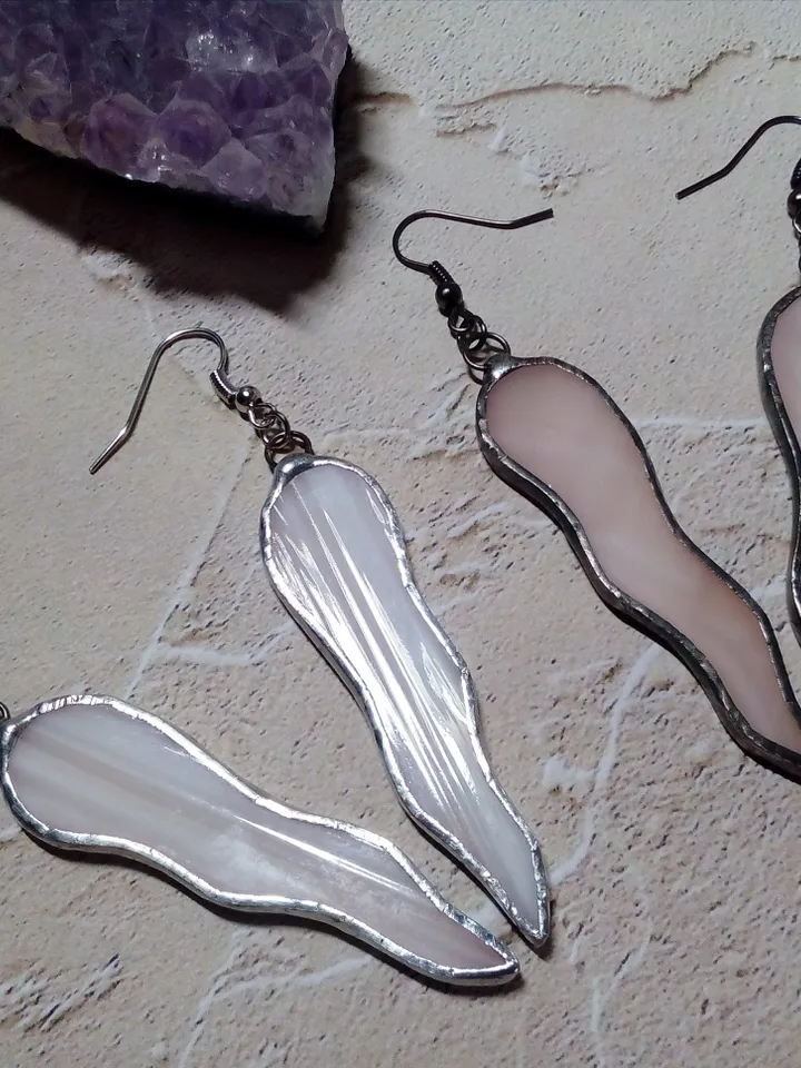 Octopus tentacle earrings, milk glass Dangle earrings, simple stained glass, Wavy curved earrings