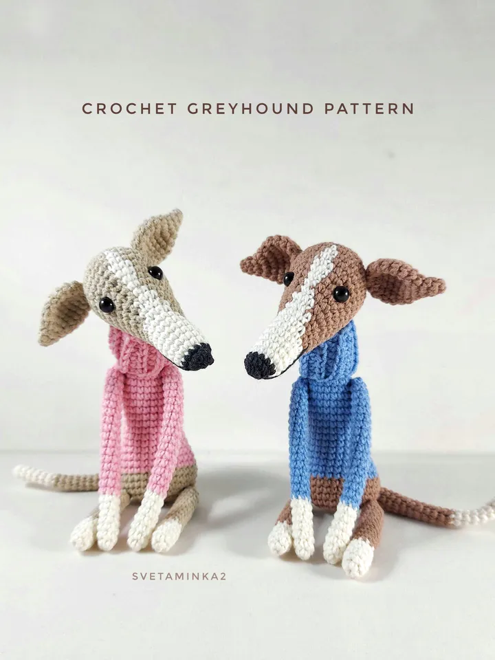 Greyhound Crochet Pattern Amigurumi Dog Whippet Galgo Sighthound. Digital Download. PDF.