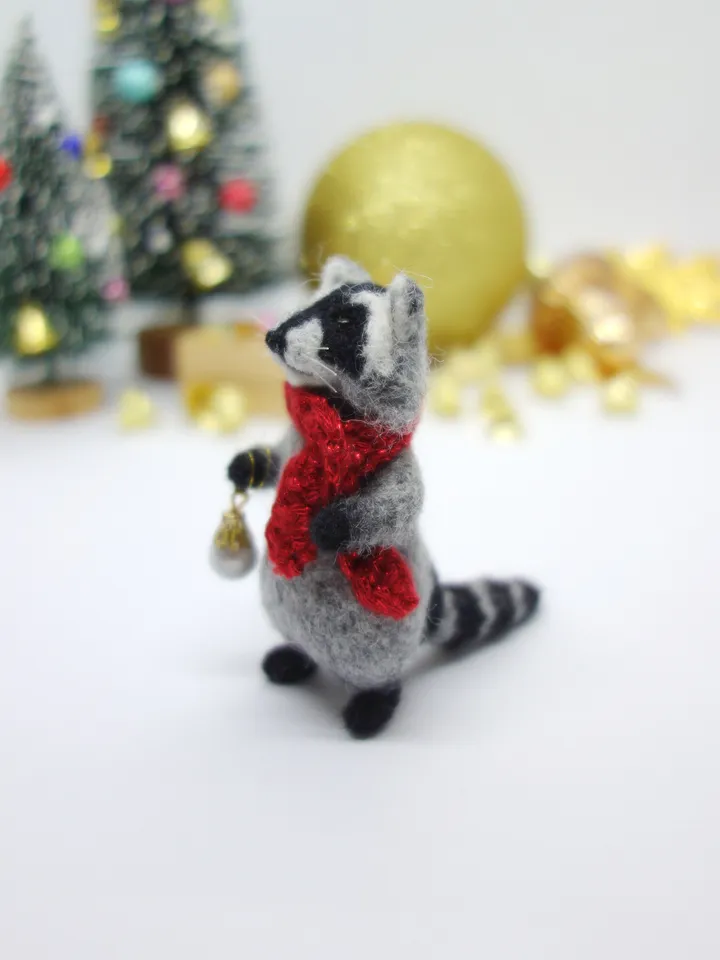 Freddy the raccoon, miniature needle felted animal, gift for Christmas, made to order