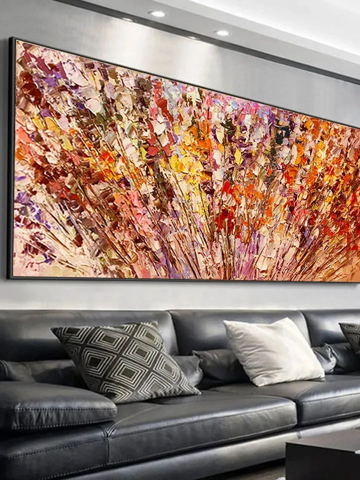 Impasto Floral Painting, Textured Abstract Art, Colorful Wall Art, 3D Canvas Art, Modern Art, Large Wall Decor, Panoramic Art, Home Decor