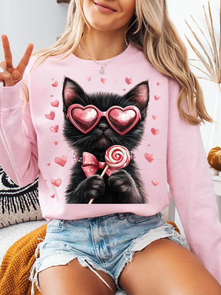 Valentine Cute Cat Png, Funny Cat With Sunglasses, Blowing Bubble PNG, Trendy Valentine Png, Cat Lover Png, Heart Love Cat Valentine Png
