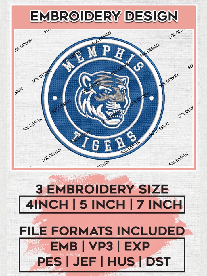 NCAA Memphis Tigers Round Logo Embroidery, NCAA Memphis Tigers Logo Embroidery files, NCAA Teams, Machine embroidery designs, Digital Download