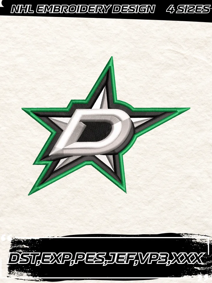 Dallas Stars Logo Embroidery Designs,NHL Logo Embroidery Files, Machine Embroidery Design File, 4 Sizes,Digital Download