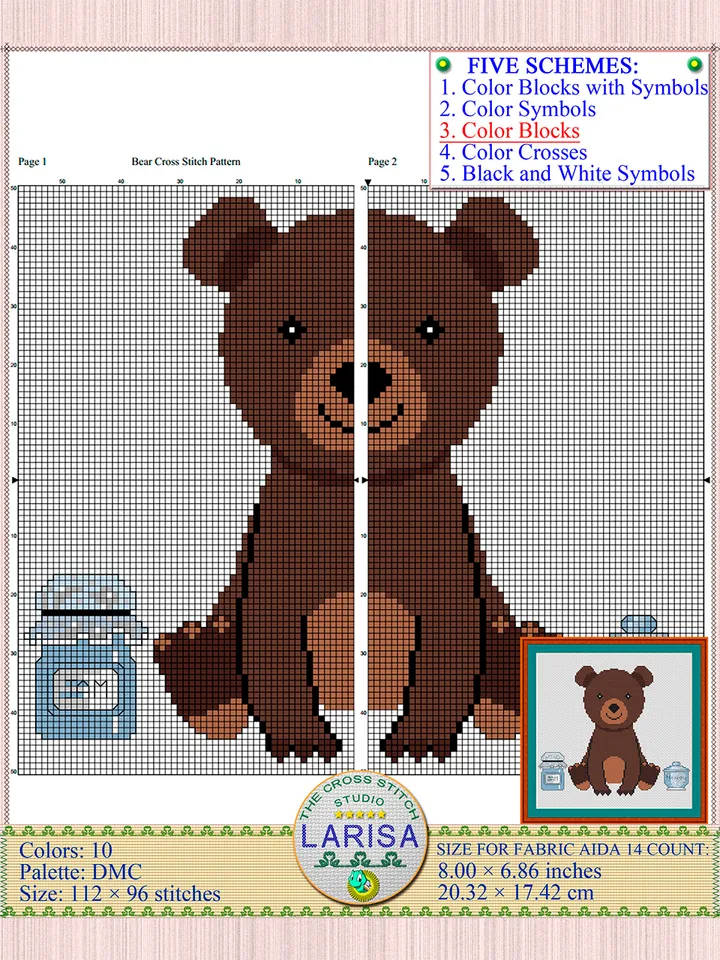 Bear Cross Stitch Pattern | Adorable Bear Cub Stitch Pattern