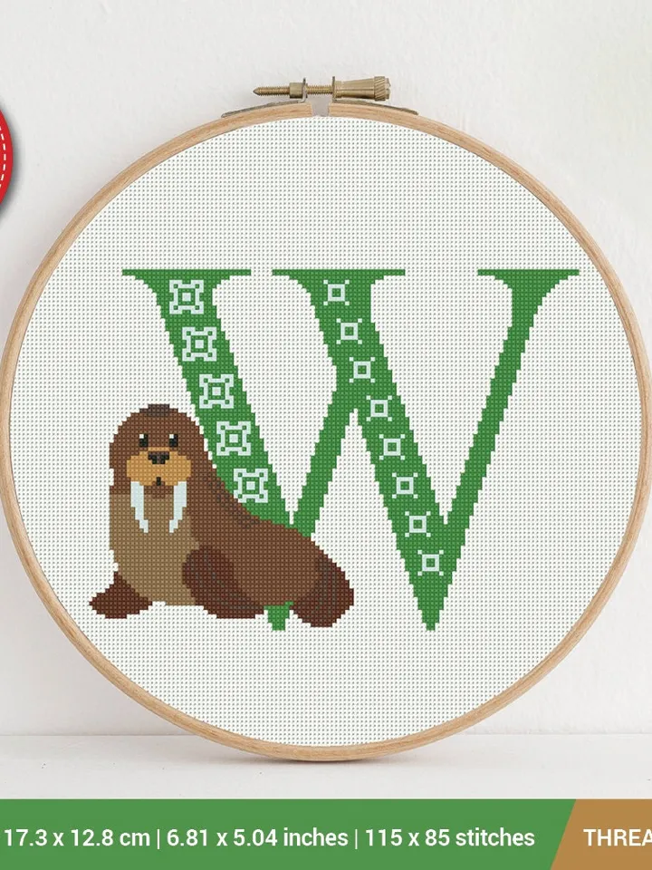 Letter W Walrus ABC Cross stitch pattern | Embroidery Pattern | Instant Download | Embroidery Designs