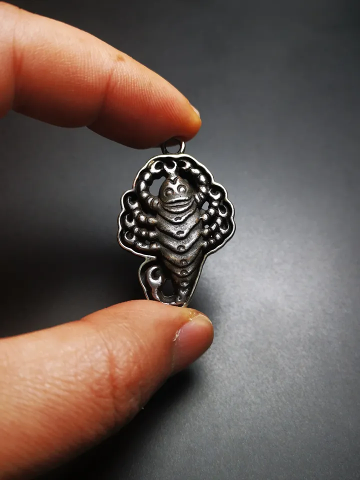 Gandhanra Handmade Tibetan Amulet,Scorpion Guru of Padmasambhava, Scorpion Totem, Buddhist Tailsman,Made of Thokcha,Inlaid With Silver