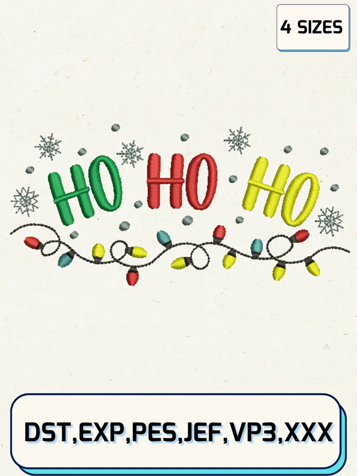 Ho Ho Ho Christmas Embroidery Designs,Christmas Embroidery Designs,Machine Embroidery Files,4 Sizes