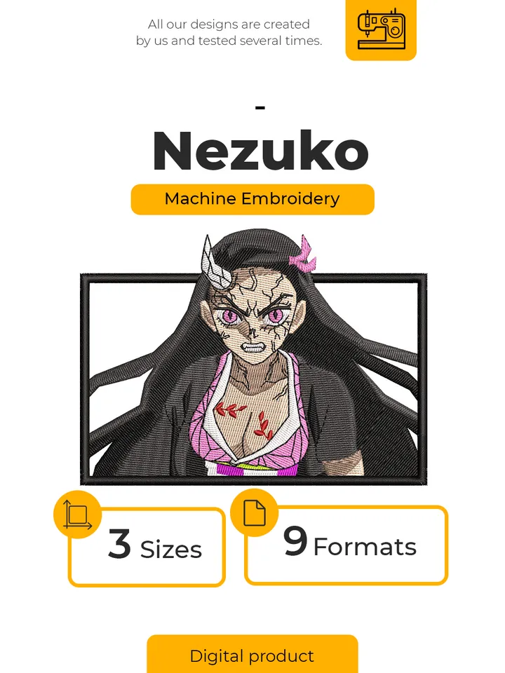Nezuko Embroidery Design File/ Kimetsu no yaiba Anime Embroidery Design/ Machine Design. Swoosh