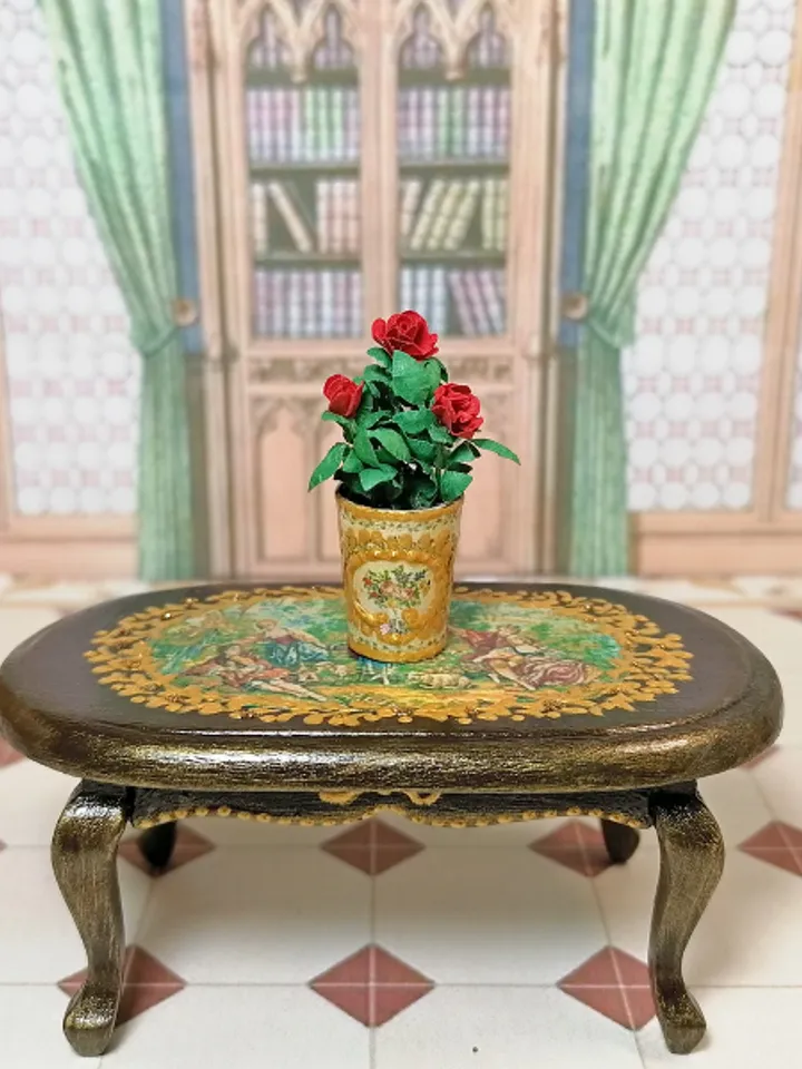 Rose in a pot. Dollhouse miniature.1:12 scale.