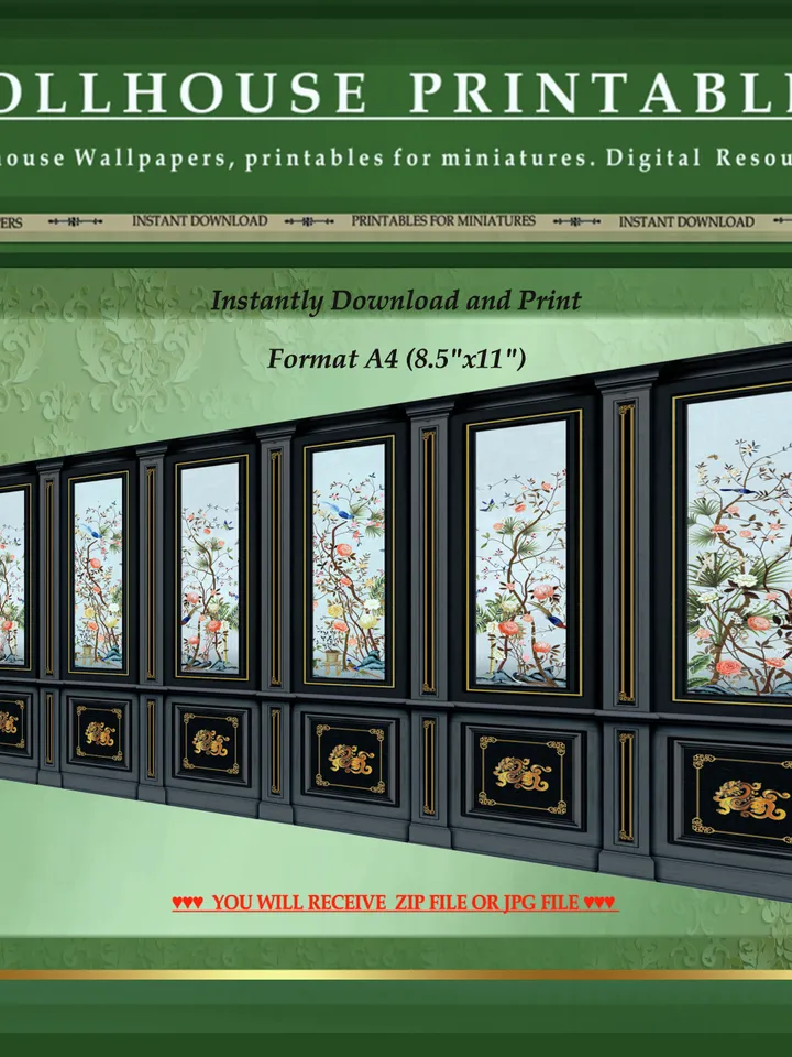 Wallpapers- Set 10 | Printables for Dollhouses and Unique Miniature Projects | Digital Downloads | in Scale 1/12th