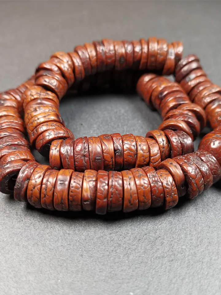 Gandhanra Antique 108 Bodhi Beads Mala,Old Prayer Beads Necklace,Diameter 14mm,Circumference 44 cm