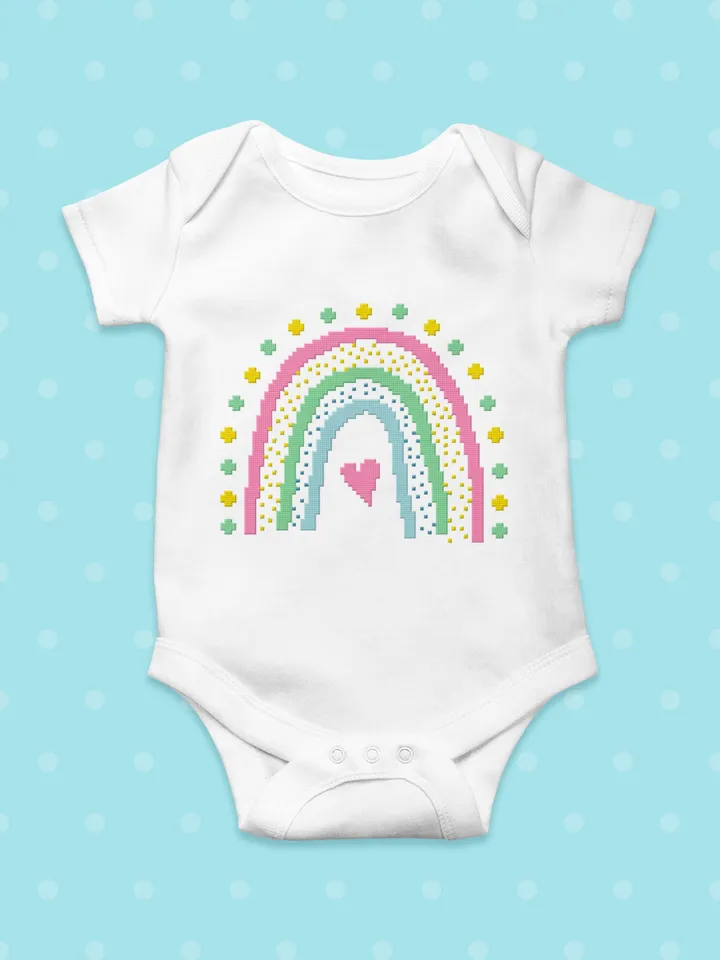Small pastel rainbow cross stitch pattern PDF download Simple rainbow pattern digital PDF, Easy rainbow embroidery beginner Baby pattern #O4