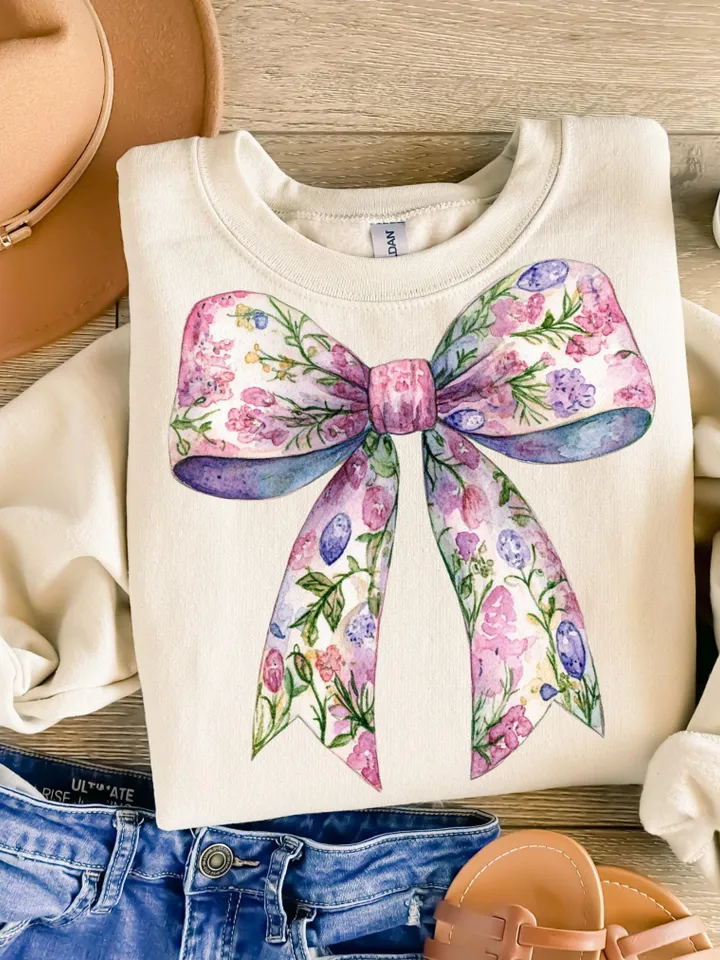Spring Easter Coquette Bow Fluffy Bunny PNG, Retro Easter Png, Easter Bunny Png, Floral Spring Png, Pink Easter Shirt, Bunny Bow Png, Easter