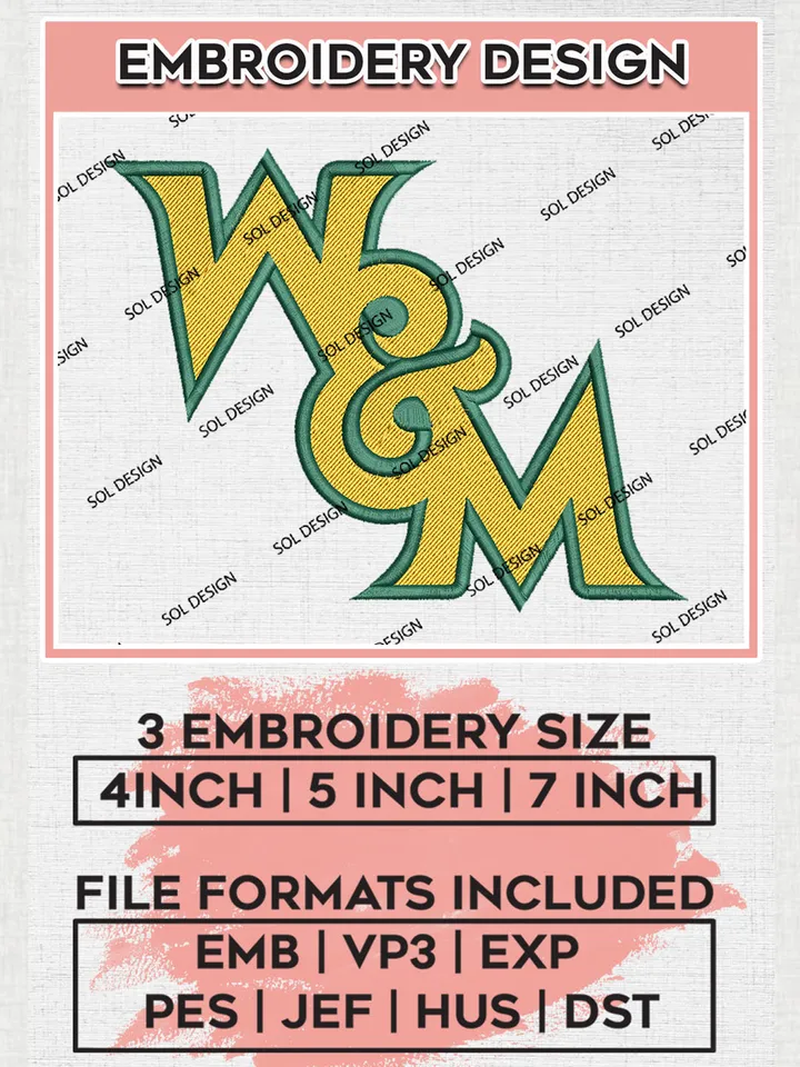 William & Mary Tribe Logo Machine Embroidery Design, NCAA William & Mary Tribe Embroidery Design Design files, NCAA Embroidery Designs, NCAA Machine Embroidery Designs, Digital Download