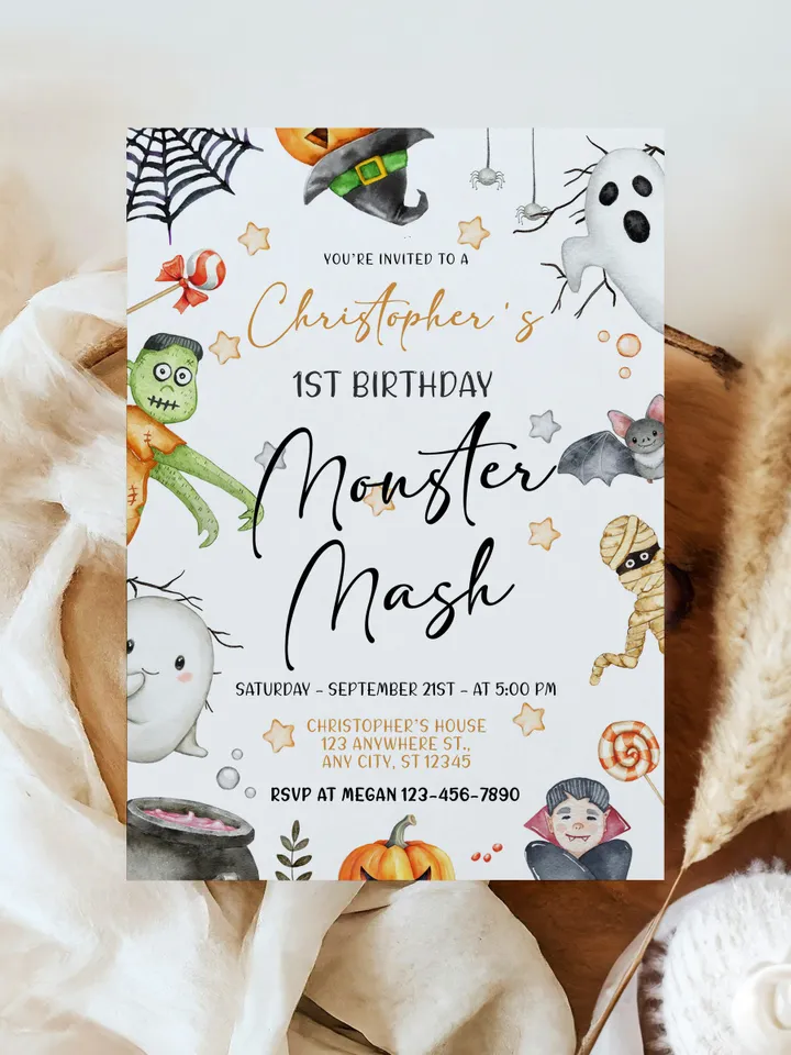 Halloween Invitation, Halloween Birthday Invitation, Halloween Party Invitation, Monster Mash Invitation, Monster Party, Costume Party IN103