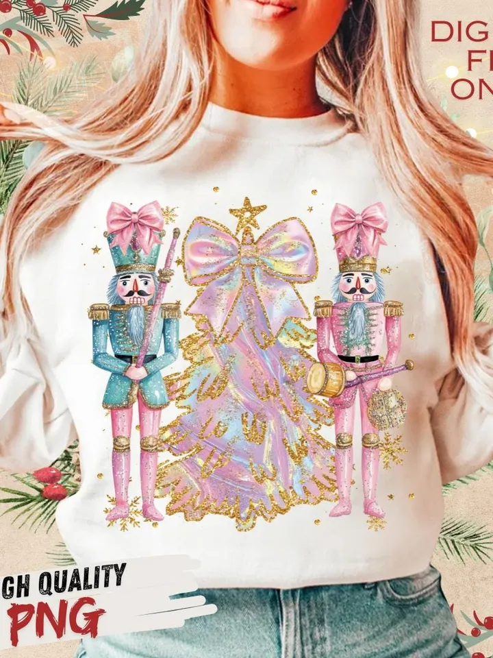 Coquette Colorful glitter Christmas Tree png, Nutcracker png, Girls Christmas Bow, Pink & Green, Christmas girls winter png, Christmas Tree