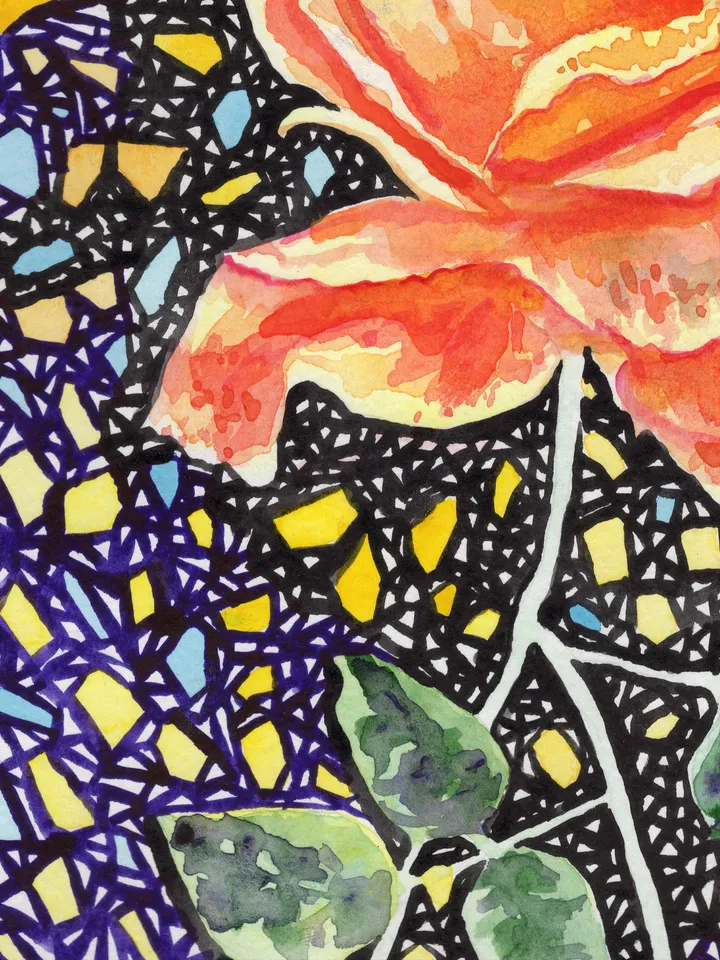 Yellow-orange rose. Original author's watercolor painting.