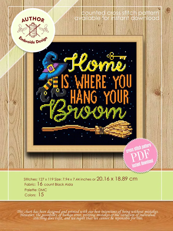 Funny Halloween cross stitch pattern download PDF Modern quote cross stitch chart, Happy Halloween embroidery beginners Home sweet home #H23