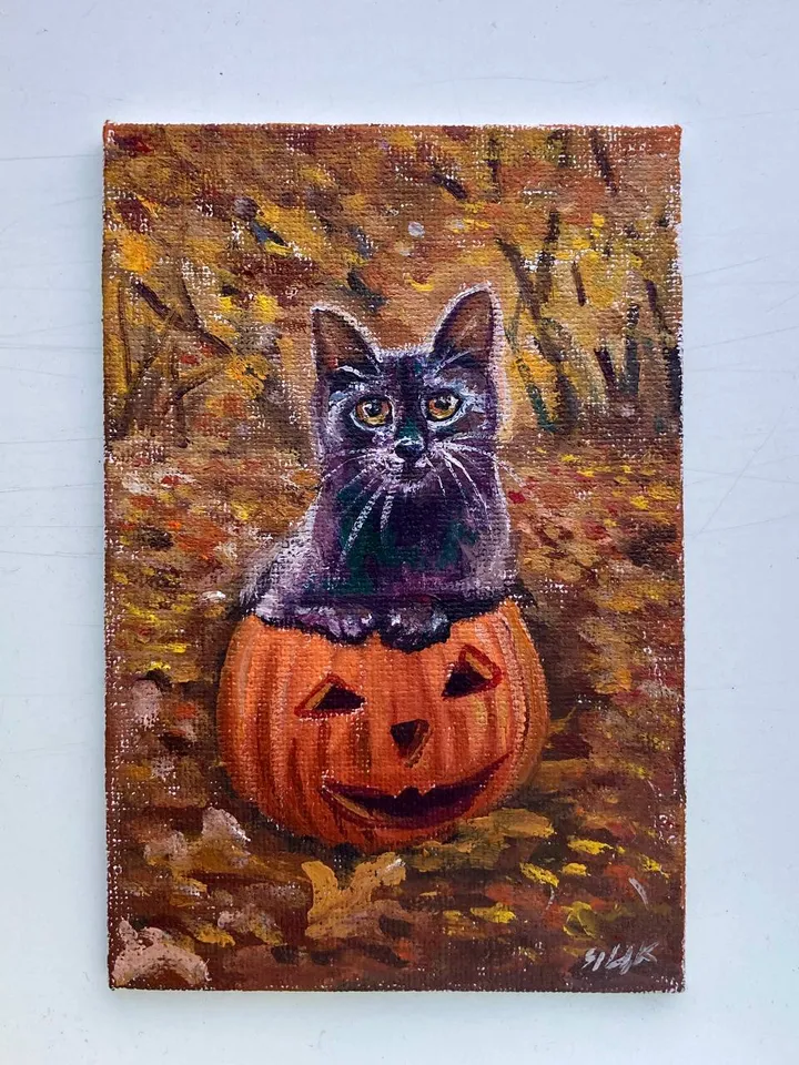 Black Cat Original Painting Oil Painting On Canvas