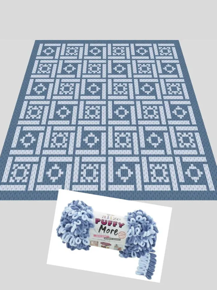 Loop yarn Finger knitted Patchwork Styled blanket pattern