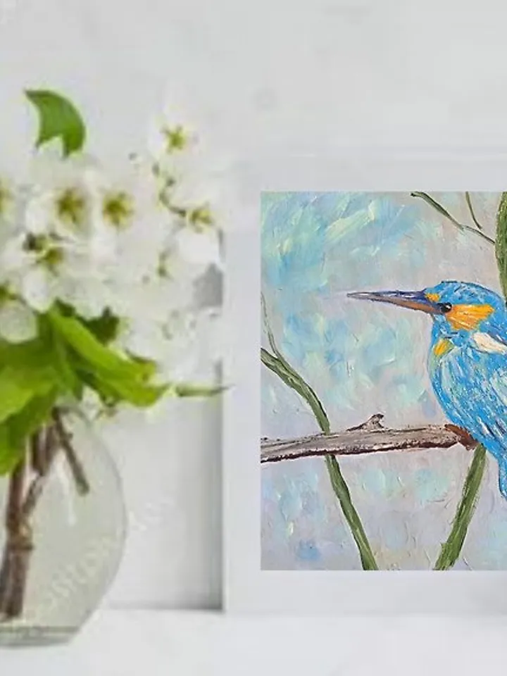Painting with birds Original painting Blue Bird 15x15cm Bird Art for Bird Lovers