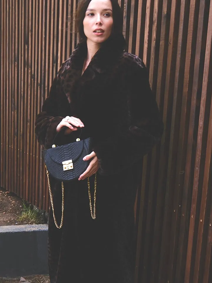Genuine Python Skin Crosshandle Elegant Black Bag | Exotic Leather Bags | Designer Bags | Handmade Chain Crossbody Handle Women Classy Purse