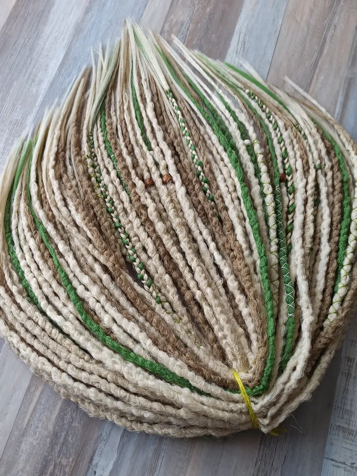 Boho Blonde Herbal Green Dread Extensions Mixed Braid Set Single or Double Ended SE DE for Custom Styling Hippie Goddess Volume Texture