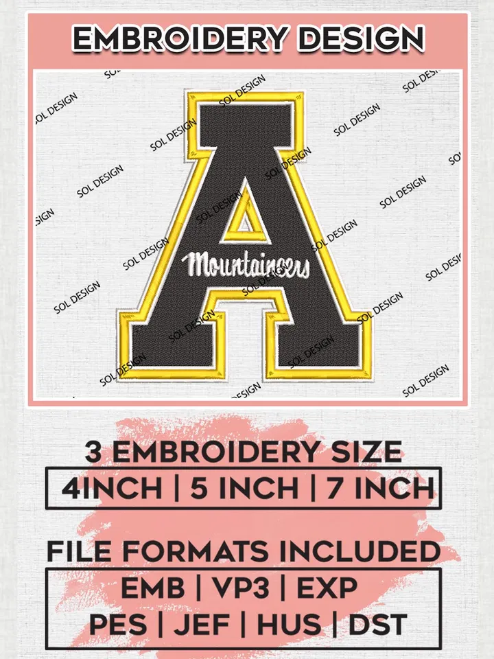 NCAA Appalachian State Mountaineers Logo embroidery designs, NCAA Appalachian State Mountaineers Machine embroidery designs, NCAA embroidery designs, Machine embroidery designs, Digital Download