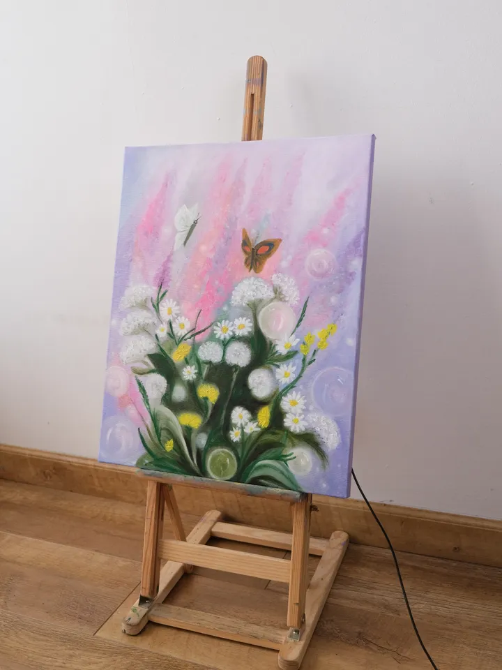Oil Painting Waltz of Loving Moths Meadow Meadow Grass Butterflies Summer Landscape Nature Stretched Canvas 20 x16 inches 50 x40 cm Wall Decor Bedroom\Children's Room