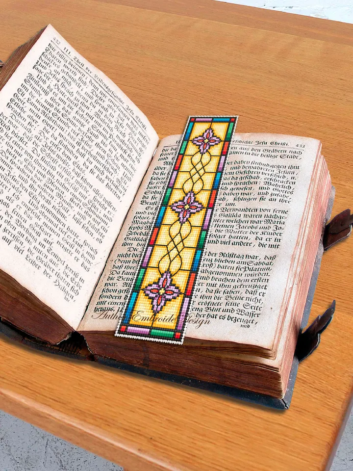 Stained glass bookmark cross stitch pattern PDF download Stained glass flower cross stitch chart, Modern bookmark pattern digital PDF #B298
