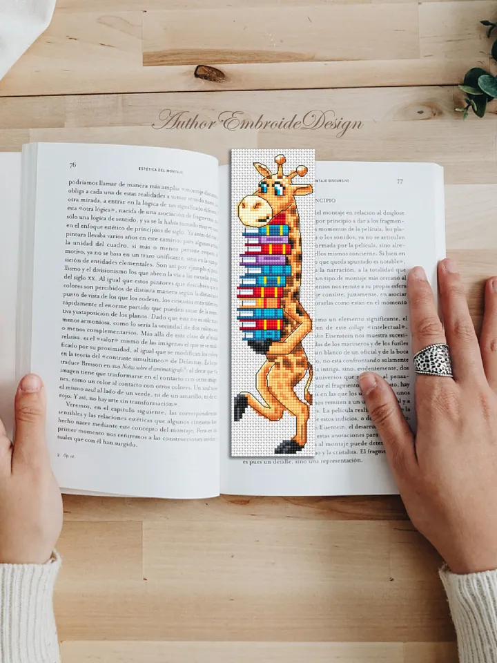 Funny bookmark cross stitch pattern PDF download Giraffe cross stitch chart, Kids bookmark pattern digital PDF, Book accessories #B331