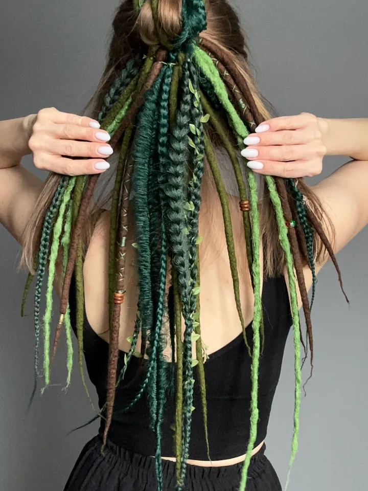 Hair band with dreadles and openwork braids, forest style, handmade accessories
