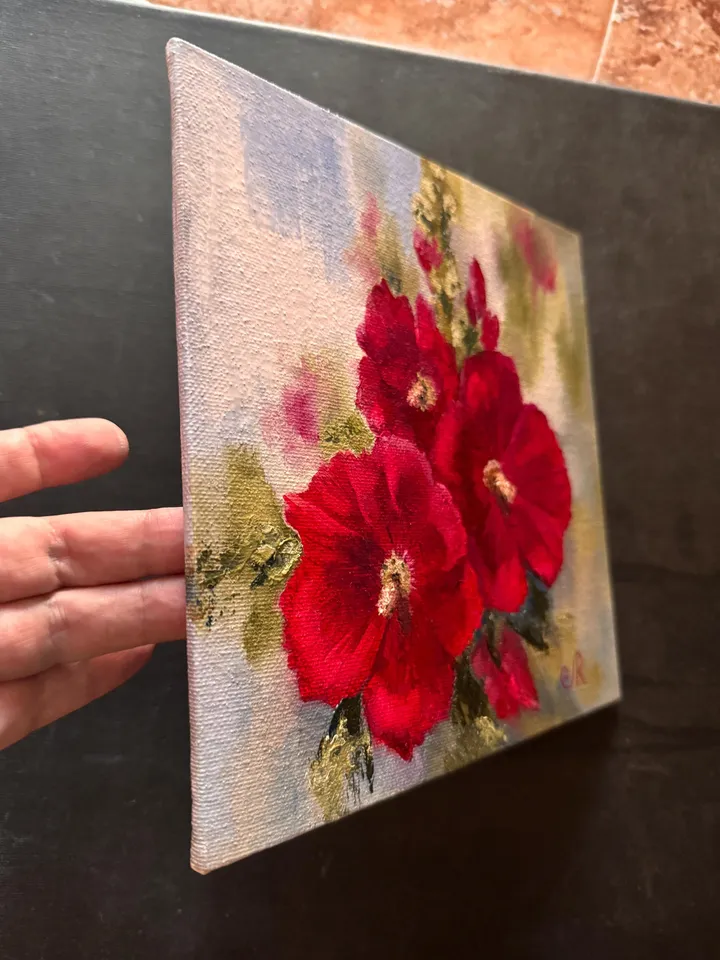 Flowers Original Painting Floral Wall Art Red Flowers Oil Art