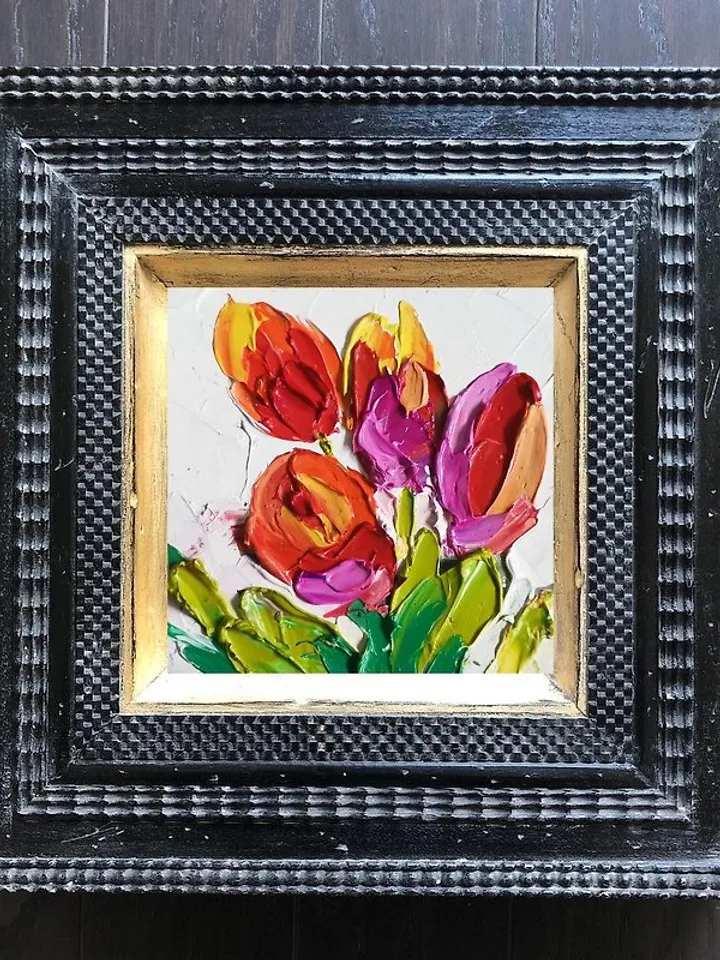 花卉绘画 手工油畫 Painting 油畫 Floral Original Art Small Oil Painting Flower Verafe