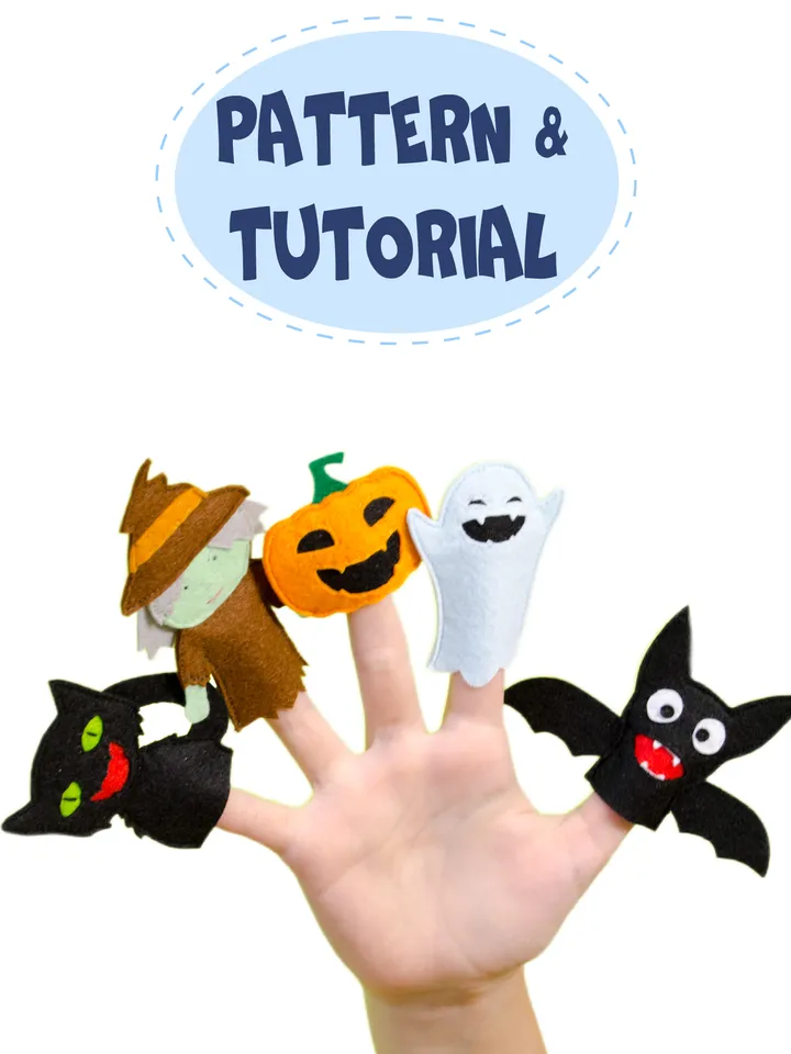 Halloween finger puppets, Pattern and Tutorial, PDF and SVG