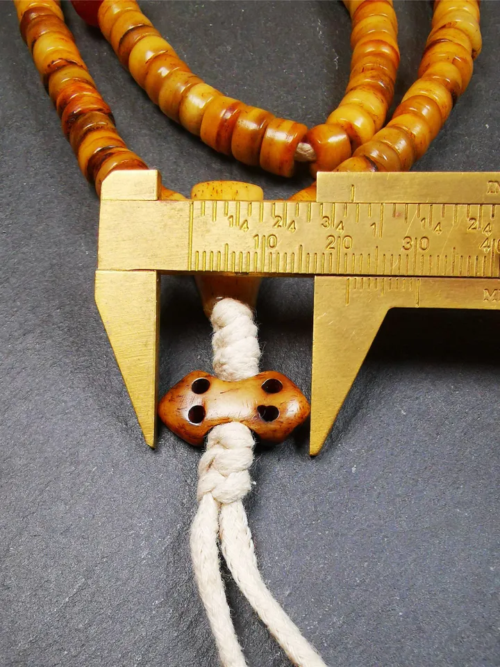 Gandhanra Old Tibetan 108 Yak Bone Mala,Prayer Beads Necklace,Rosary Beads for Meditation,Diameter 0.35", Circumference 22"