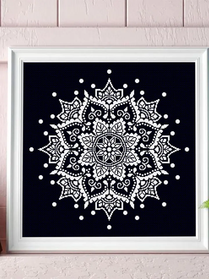 Mandala cross stitch pattern PDF download Monochrome cross stitch chart, Flower mandala pattern digital PDF, Simple mandala ornament #M156