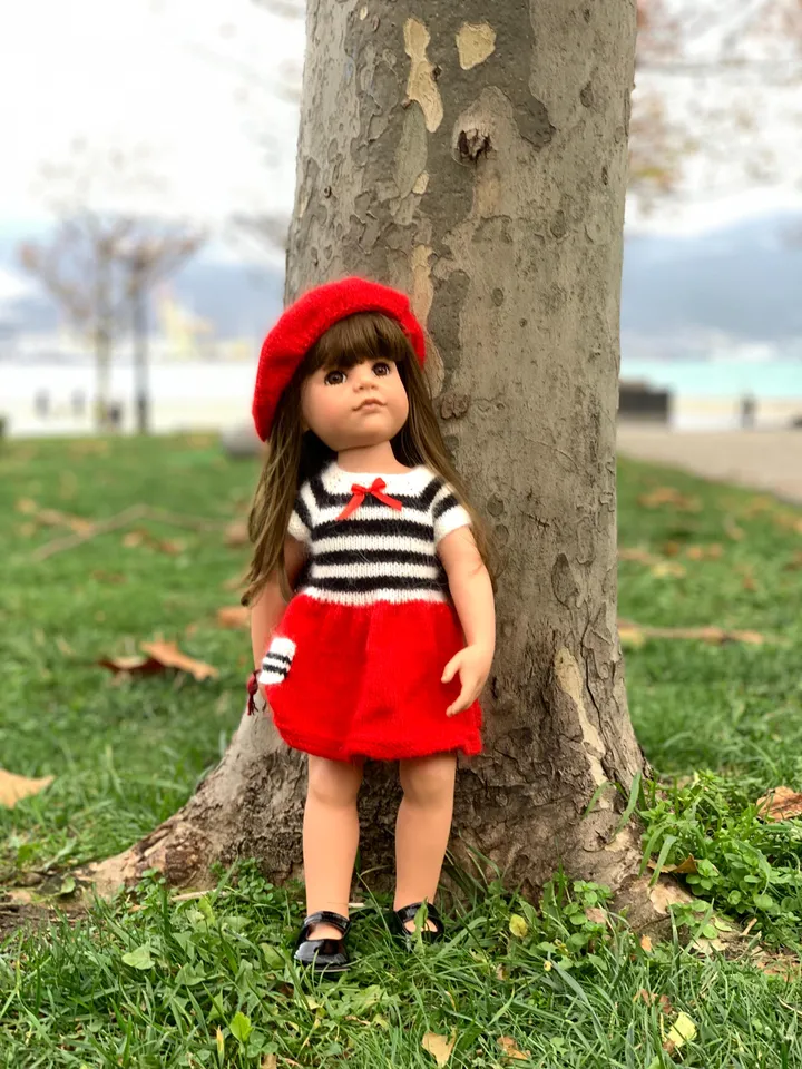 GOTZ SET Doll French dress & Beret: Exclusive Handmade Outfit, American Girl, OOAK