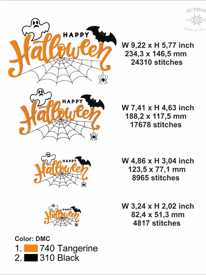 Happy halloween machine embroidery pattern 4 size Happy halloween embroidery design, Halloween embroidery pes instant download #R34