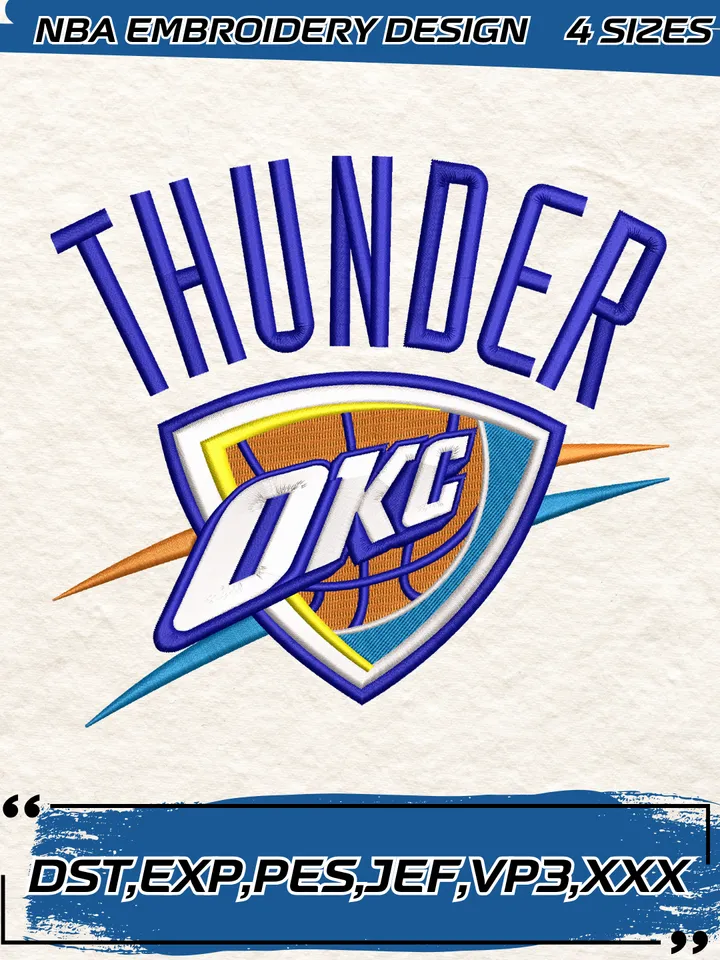 Oklahoma City Thunder Logo Embroidery Designs,NBA Logo Embroidery Files, Machine Embroidery Design File, 4 Sizes,Digital Download